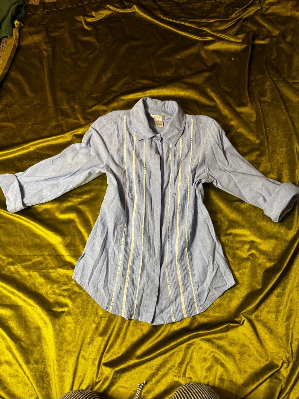Light Blue Women's Button-Down Shirt with Vertical Trim